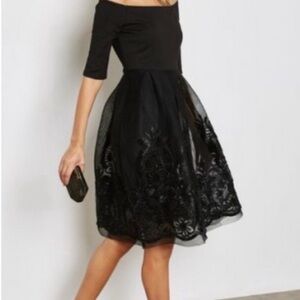 Just Me Black Off-Shoulder Midi Dress